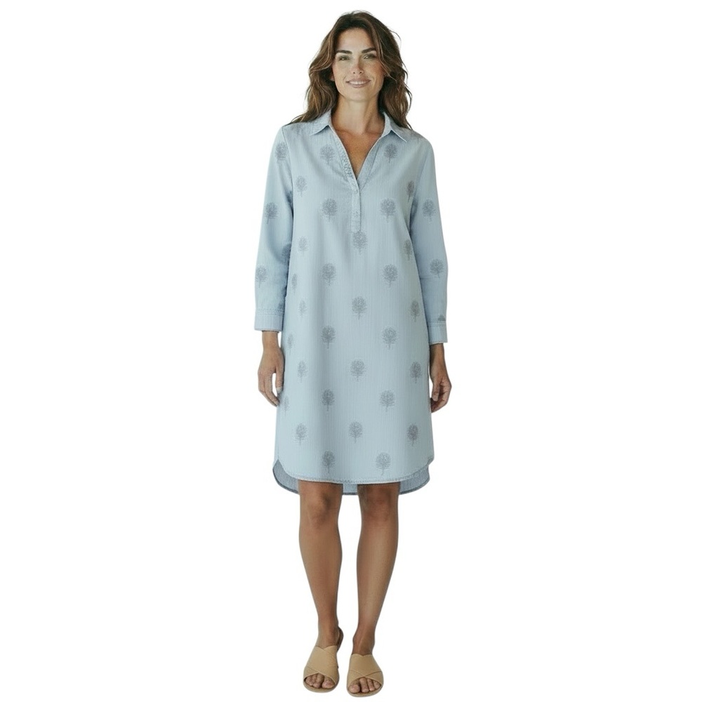 Soft Surroundings Large Tunic Shirt Dress Embroidered Peacock Feathers Lagenlook